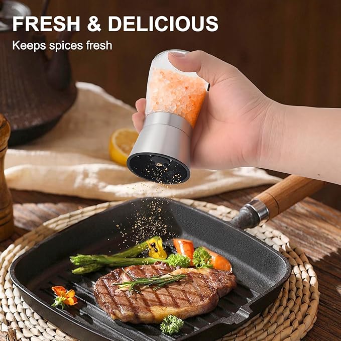 Premium Manual Pepper Grinder Mill with Stainless Steel Cap, Ceramic Blades and Adjustable Coarseness Grinder for Fresh Ground Pepper, Salt and Spices, 6 oz Glass Body (Single Package)