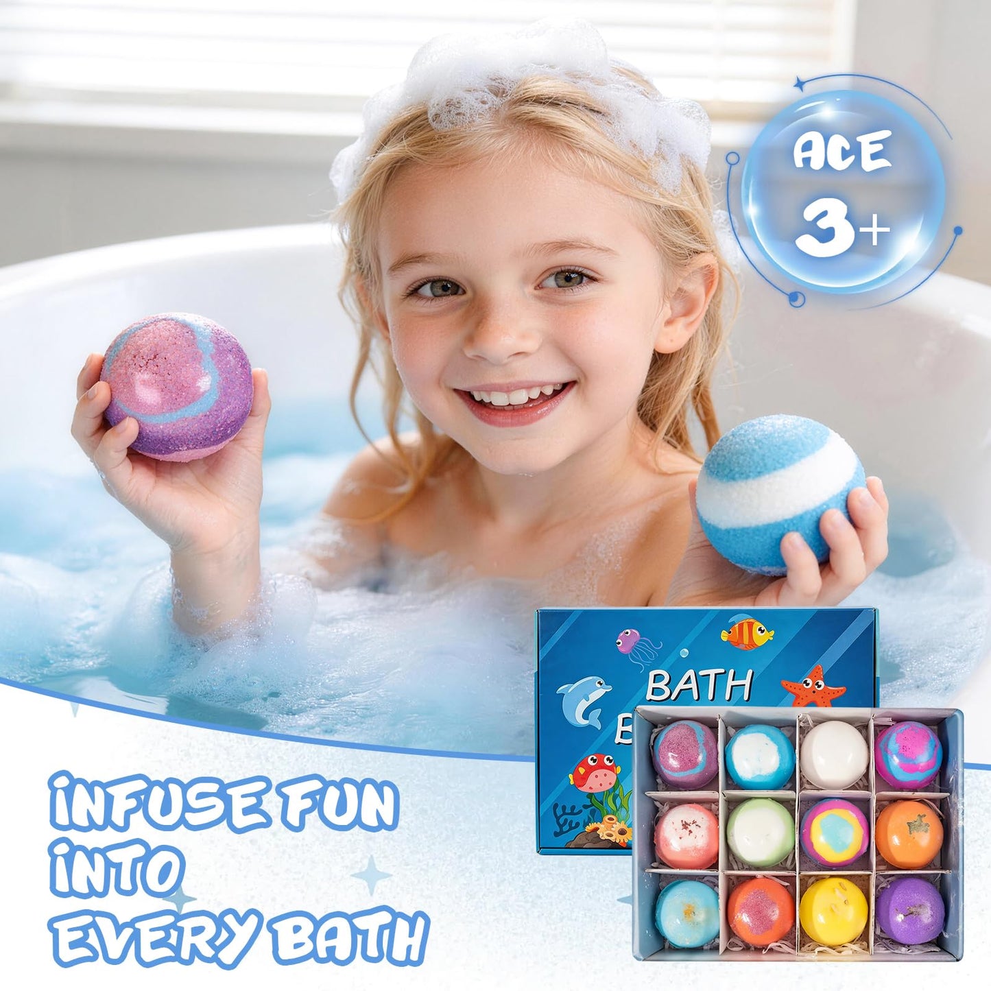 Baby Bath Bombs with Toys Inside Natural Bubble Surprise Gifts for Kids Splash Exploding Bombas De Baño para Niños Girls Boys Ocean Relaxing Splashy Balls Fizzy Foaming Shower Stuffers
