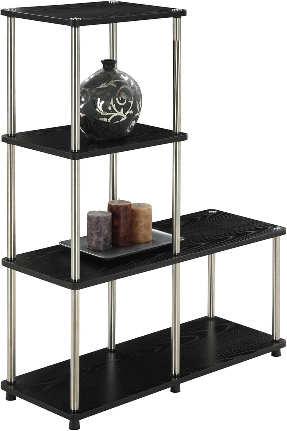 Convenience Concepts Designs2Go 4 tier Multi Shelf "L" Bookshelf, Black