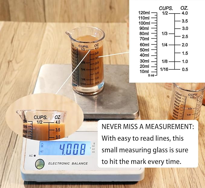 Ackers 4oz Glass Measuring Cup – Shot Glass with Ounce,Ml,Cups Markings for Kitchen & Bar(Pack of 2)