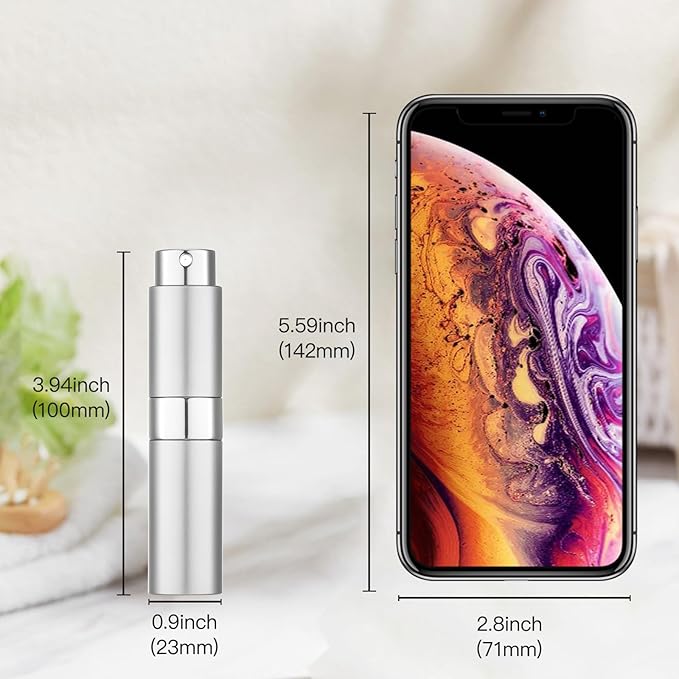 Tekson 8ml Travel Perfume Atomizer Refillable, Mini Cologne Spray Bottle Empty, Small Aftershave Portable Sprayer for Liquid Dispenser (Grey&Sliver)