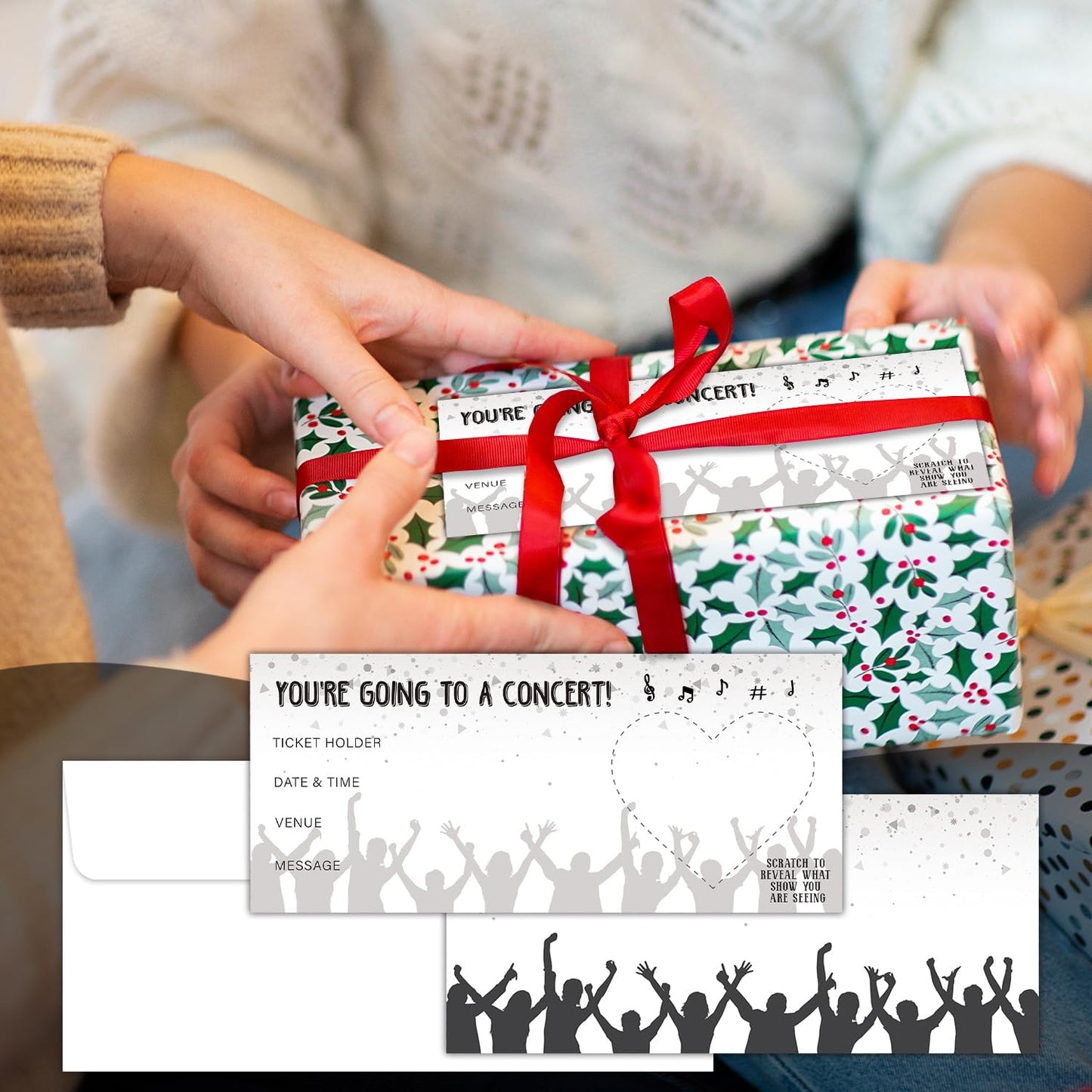 DIY Scratch Off Cards with Envelope, Concert Ticket for Vacation Birthday Wedding, Surprise Music Festival Reveal Gifts for Couples Family and Friends (1 Set) -006A