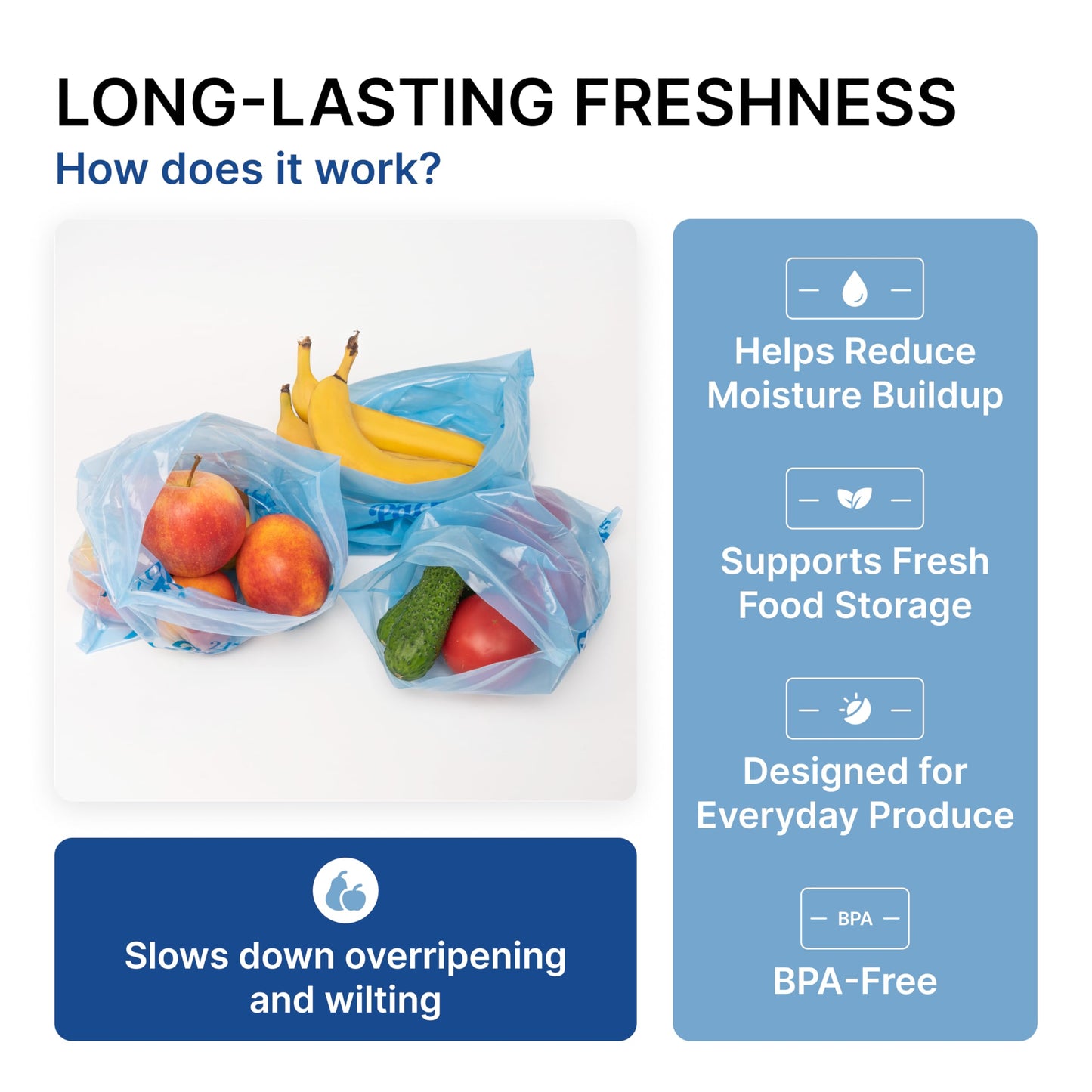 Freshpack 247 Produce Storage Bags Roll 10 x 14 Inches 1 Gallon 80 Pack Tear Off Reusable Food Storage Bags With Zipper, Bread Keeper Bag For Fruits Vegetables Meal Prep Pantry Use