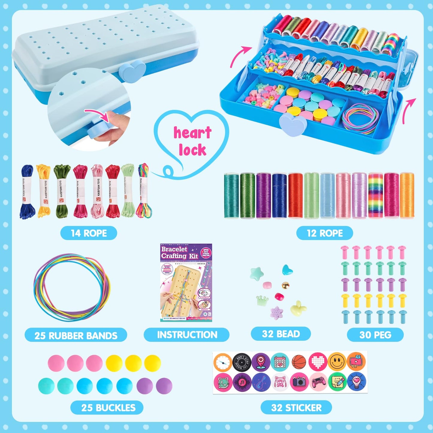 TingingYuli Friendship Bracelet Making Kit for Girls 8-12, DIY String Bracelet Maker with 3-Layer Storage Box, Arts and Crafts for Kids Ages 6-12, Easter Christmas Birthday Gift Set