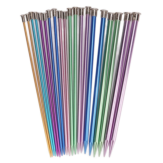 Knitting Needles Set 20pcs, Stainless Aluminum Knitting Needle Kit Single Point Ergonomic Needle, 10in Weaving Needles with Storage Bag Colored Straight in Different Sizes