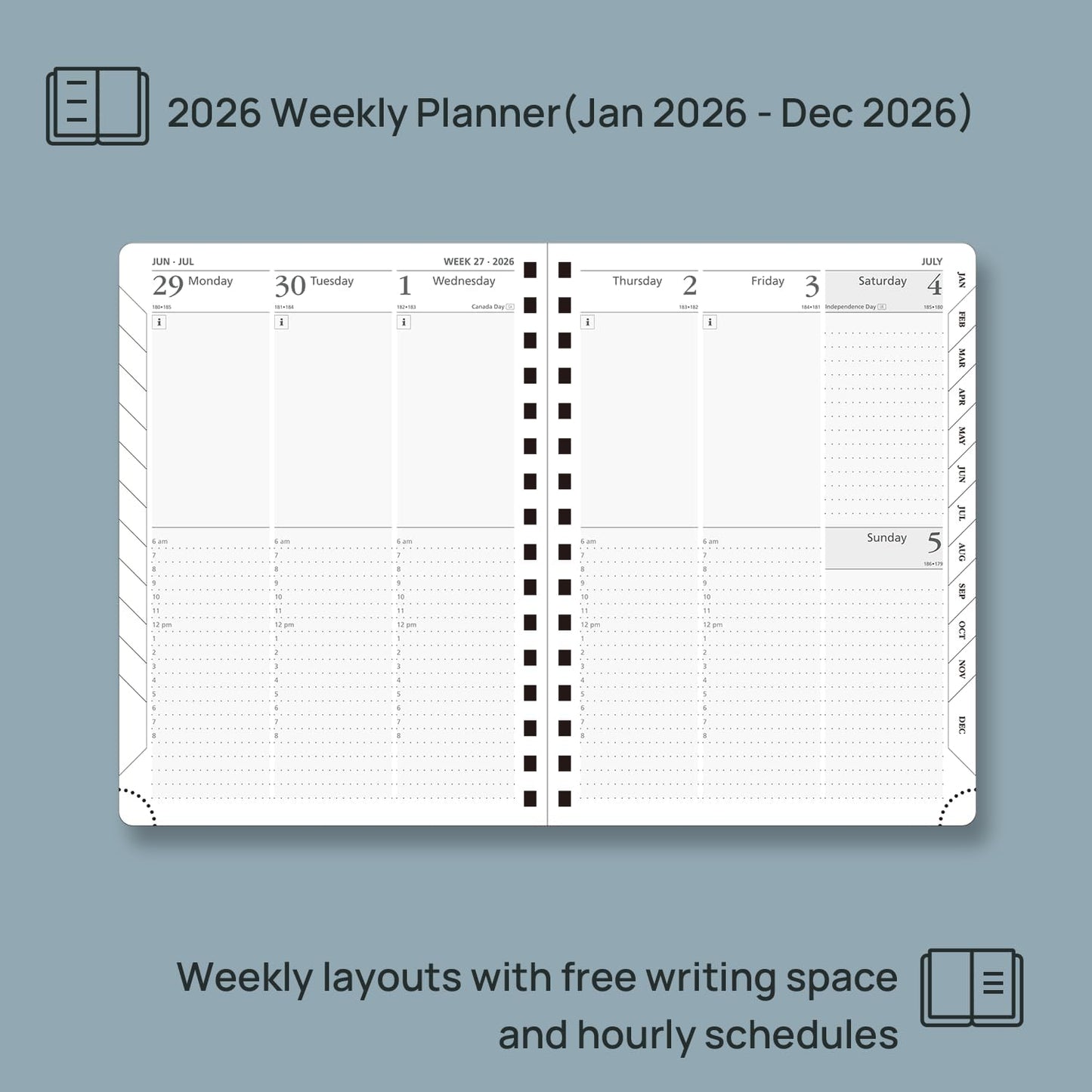 POPRUN 2026 Planner (Medium Size 8.5'' x 6.25'' Wire-Bound Hard Cover) Daily Weekly and Monthly Calendar - Agenda 2026 (Jan.2026-Dec.2026) with Hourly Schedule, Monthly Tabs - Violet