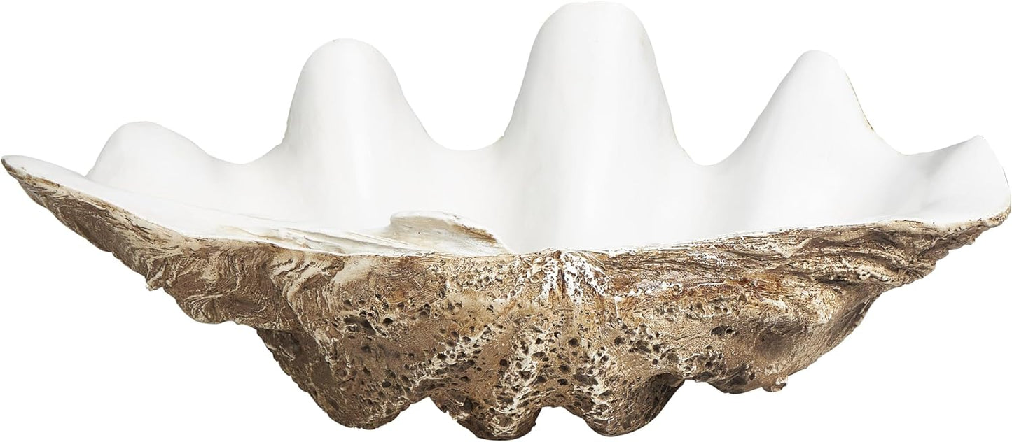 Deco 79 Polystone Shell Decorative Bowl, 20" x 11" x 8", White