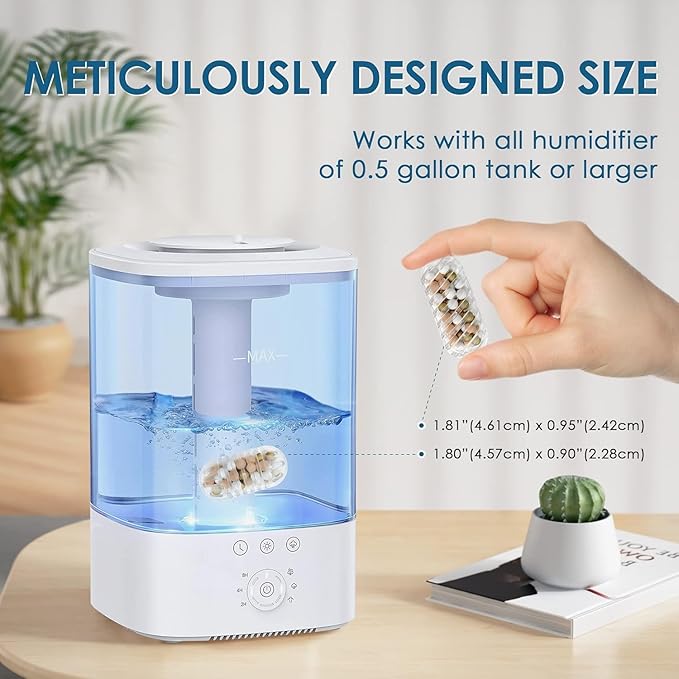 20x Humidifier Cleaner Compatible with Most Humidifiers Replacement for Ultrasonic Humidifier Demineralization Cartridge Tank Cleaning Fish Drop Ball Filter