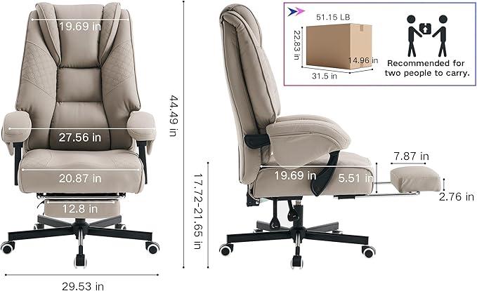 Big and Tall Office Chair 400lbs Heavy Duty Gaming Chair with Foot Rest & Lumbar Support, Ergonomic Wide Comfy Seated Cushion for for Gaming Room,Office Room, Beige