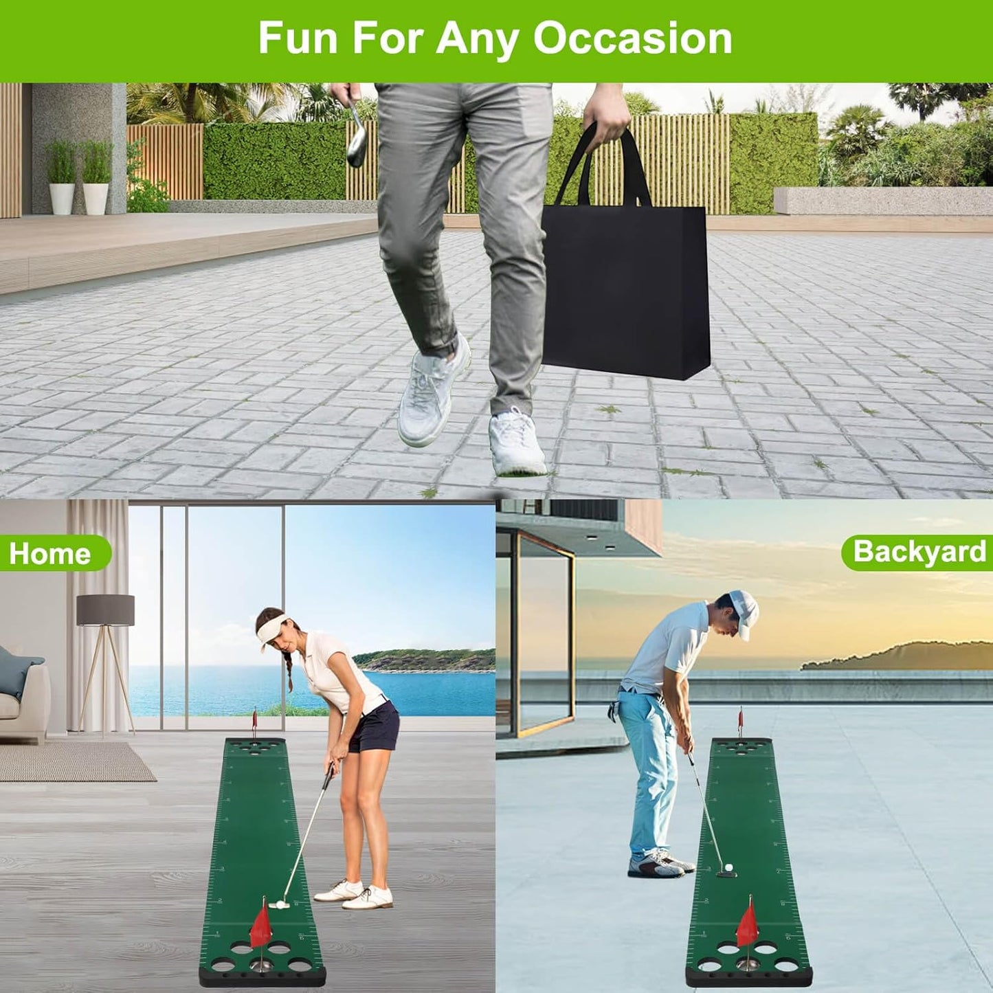 Golf Putting Game Set, Putting Green Pong Game Mat Include 6 Balls, 1 Portable Bag, 2 Flags & Cups for Indoor Outdoor Backyard Party Use