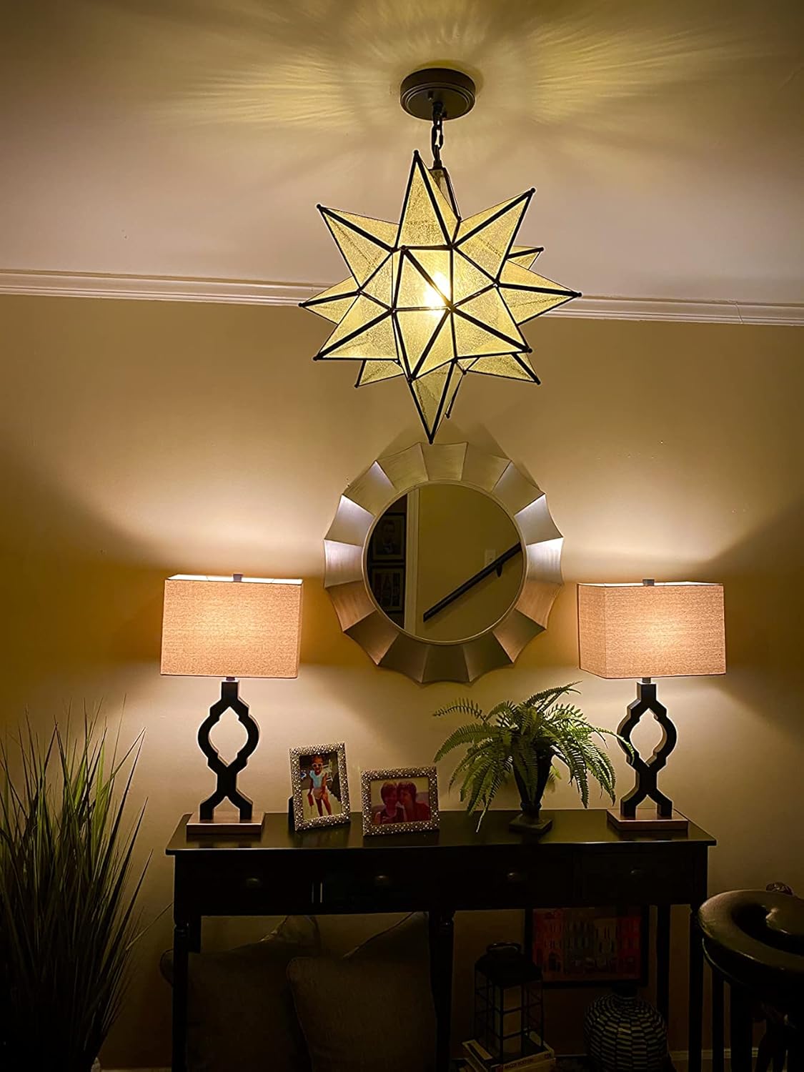 DIRYZON EUL 20 Inch Modern Moravian Star Pendant Lighting Seeded Glass Light on Chain