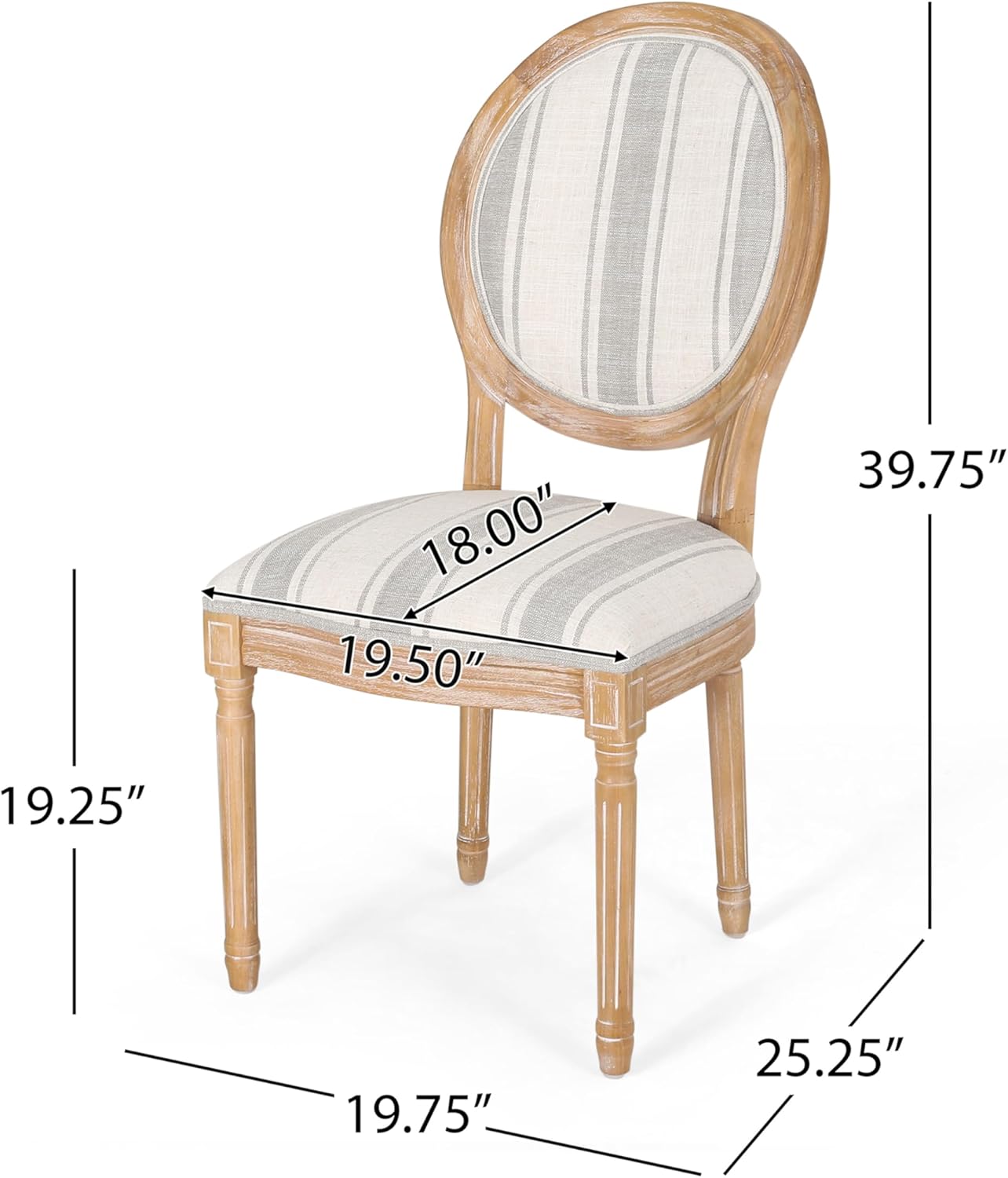 Christopher Knight Home Phinnaeus Dining Chair Set, Set of 4,Wood, Gray Stripes + Light Beige + Natural