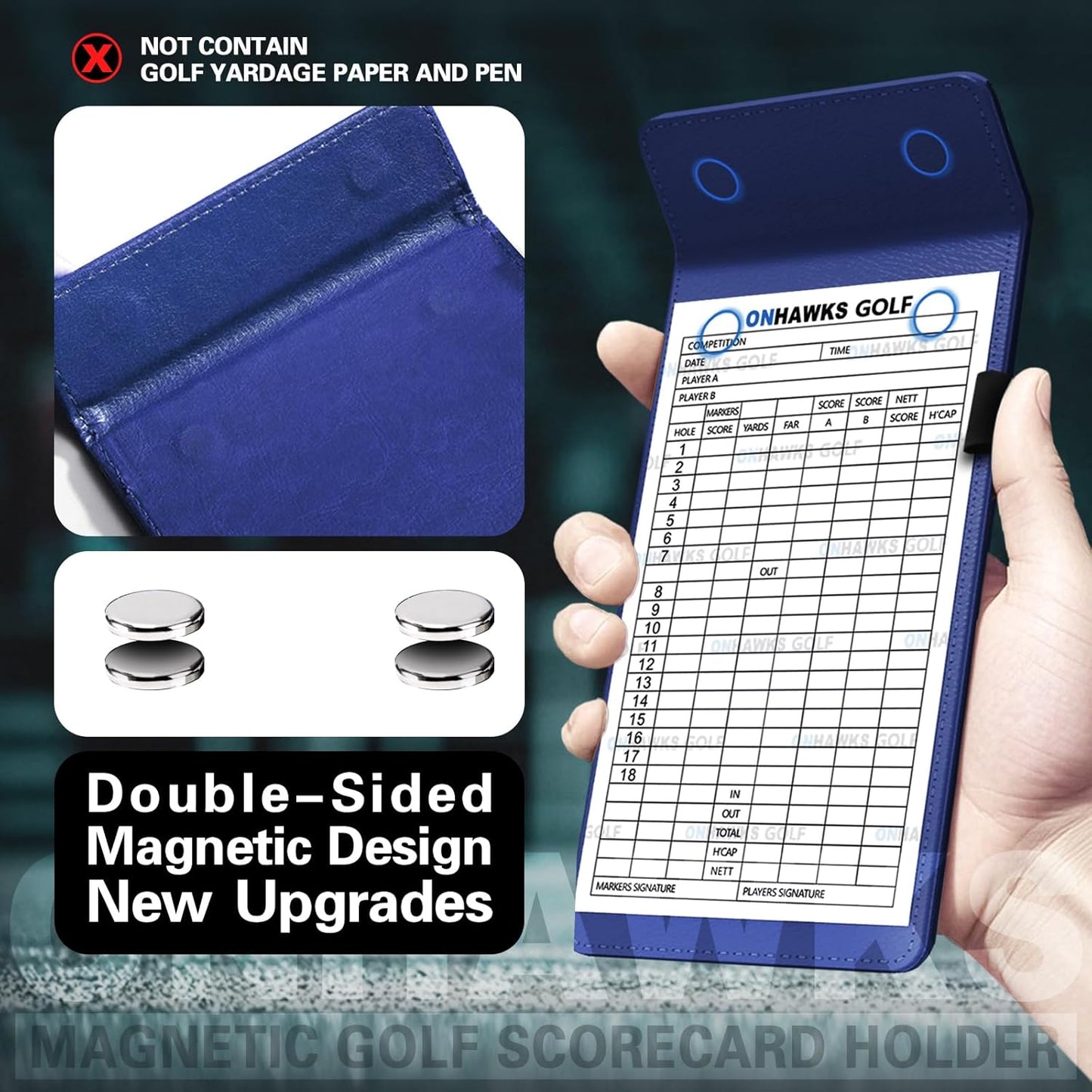 Golf Magnetic Yardage Book Cover & Leather Scorecard Clover,Golf Accessories for Men,Magnet Book Case for Back Pocket