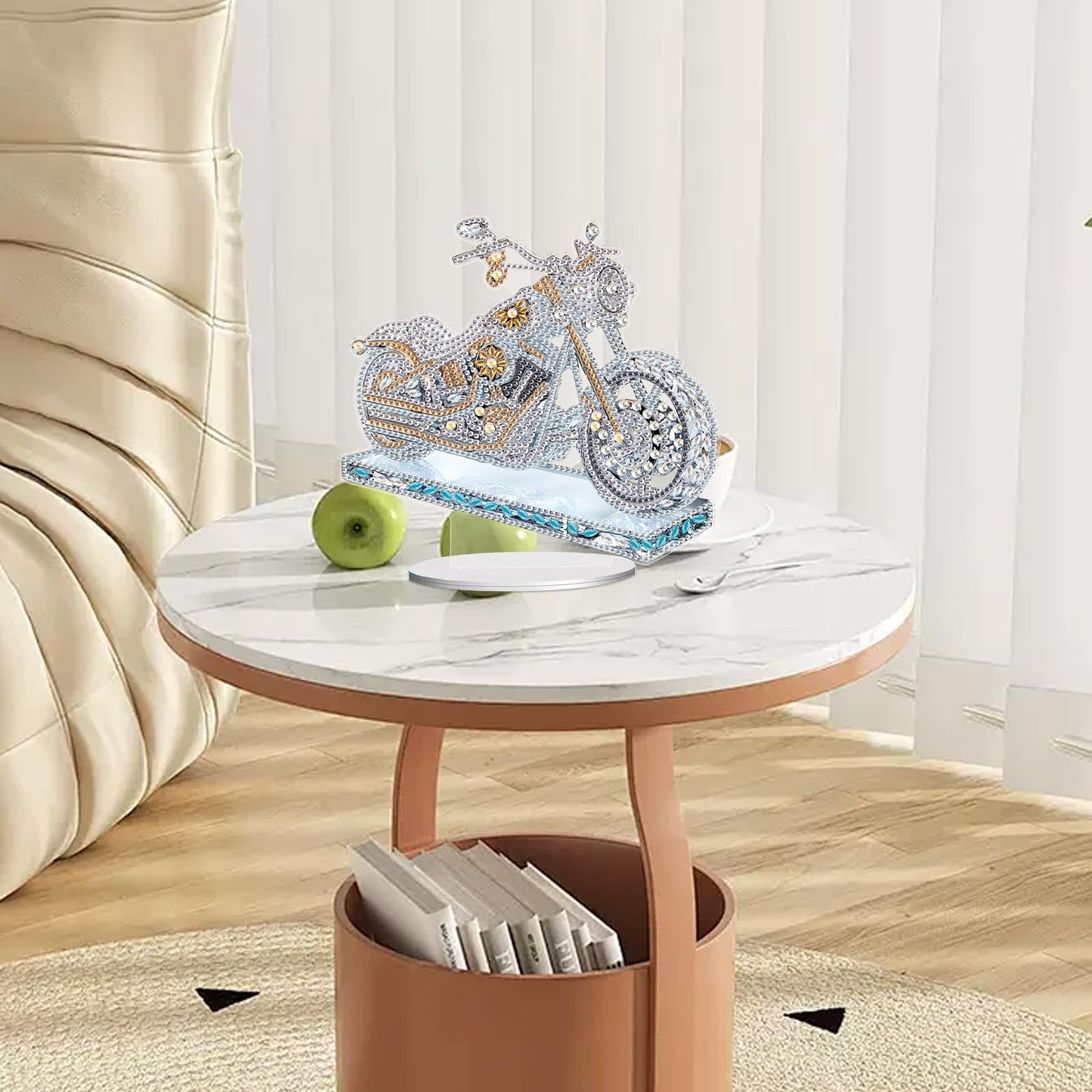 JISHSHAY Diamond Art Desk Ornaments Diamond Painting Desktop Decoration Gem Art Table Top Decorations Gem Painting Table Ornaments Mosaic Kits for Adults Desk Top Kits with Special Shape Motorbike