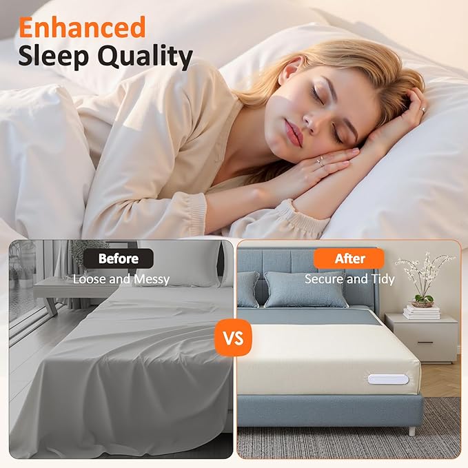 Bed Sheet Holders for Corners: 4Pcs Fitted Sheet Holder with Locks, Sheet Clips Fits Mattress, Upgrade Sheet Holders Keep Sheets Firm & Tight, Heavy Duty Sheet Fasteners- White