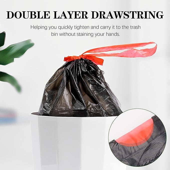 8 Gallon Trash Bags 120 Count Black Drawstring Garbage Bags - Thick Plastic, 22.06'' x 25.61'' (Black, 8) - Suitable for Office, Kitchen, Home