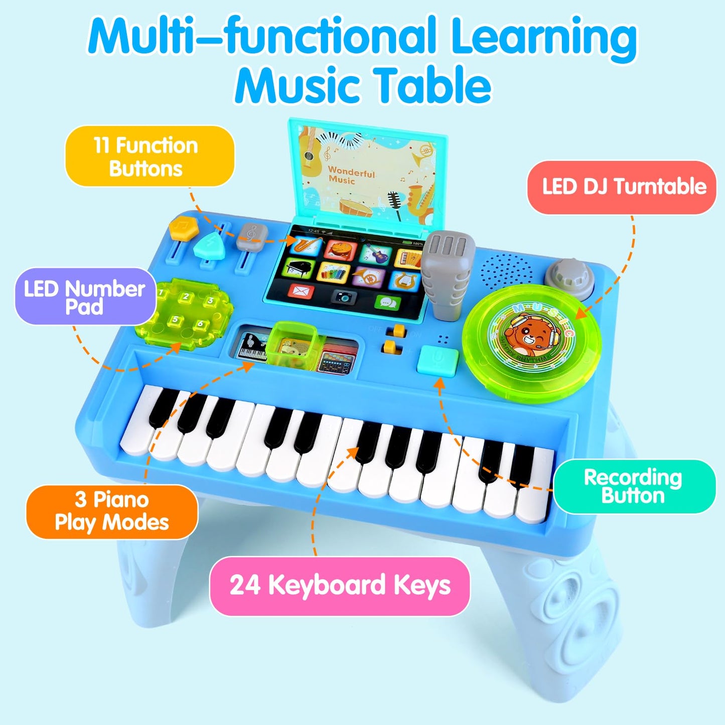 Baby DJ Table for Toddlers 1-3, Baby Musical Piano Toys 6-9-12-18 Months Toddler Activity Learning DJ Mixing Table with Music & Light Educational Toy for 1 Year Old Boy Girl First Birthday Infant Gift