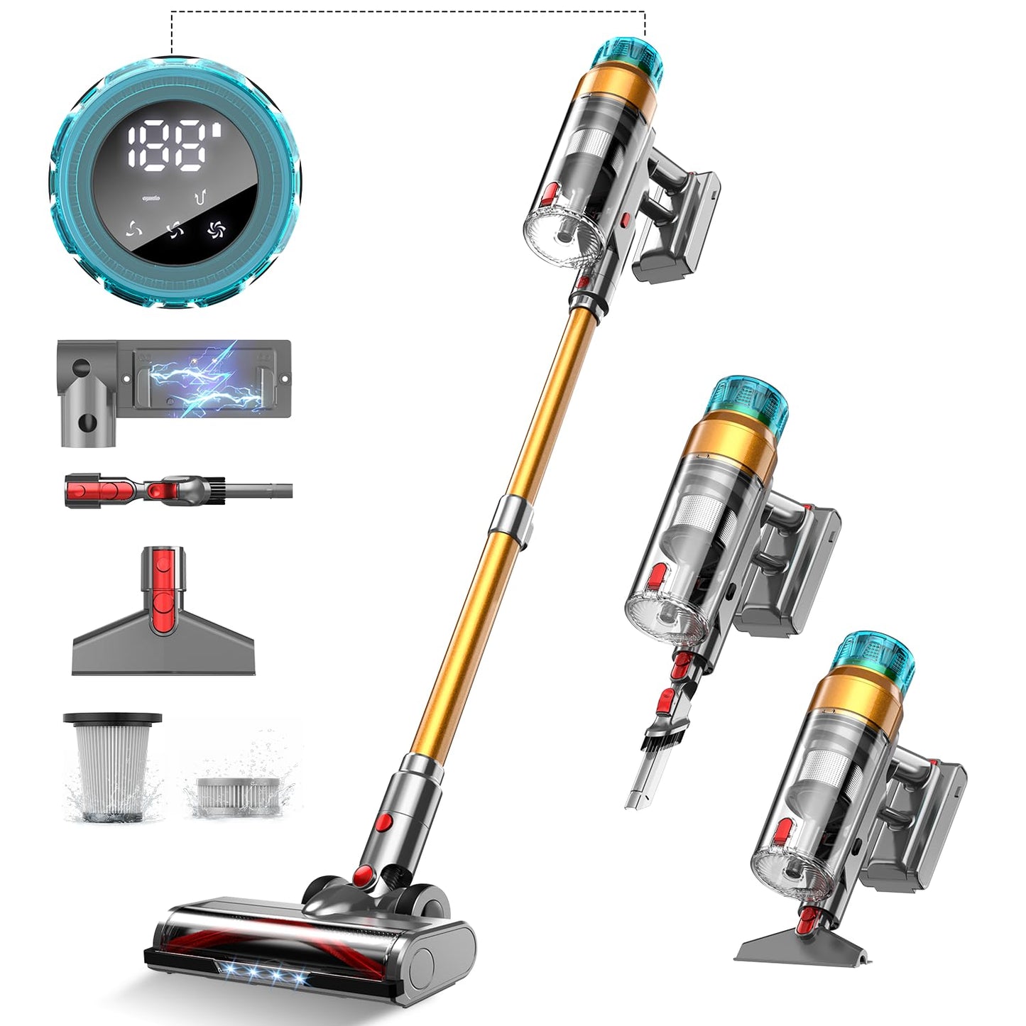 Mbyulo Cordless Vacuum Cleaner For Home 600W 55Kpa Upgraded Powerful Stick Vacuum Up To 60Mins, Anti-Tangle & Wall Mount Chargin