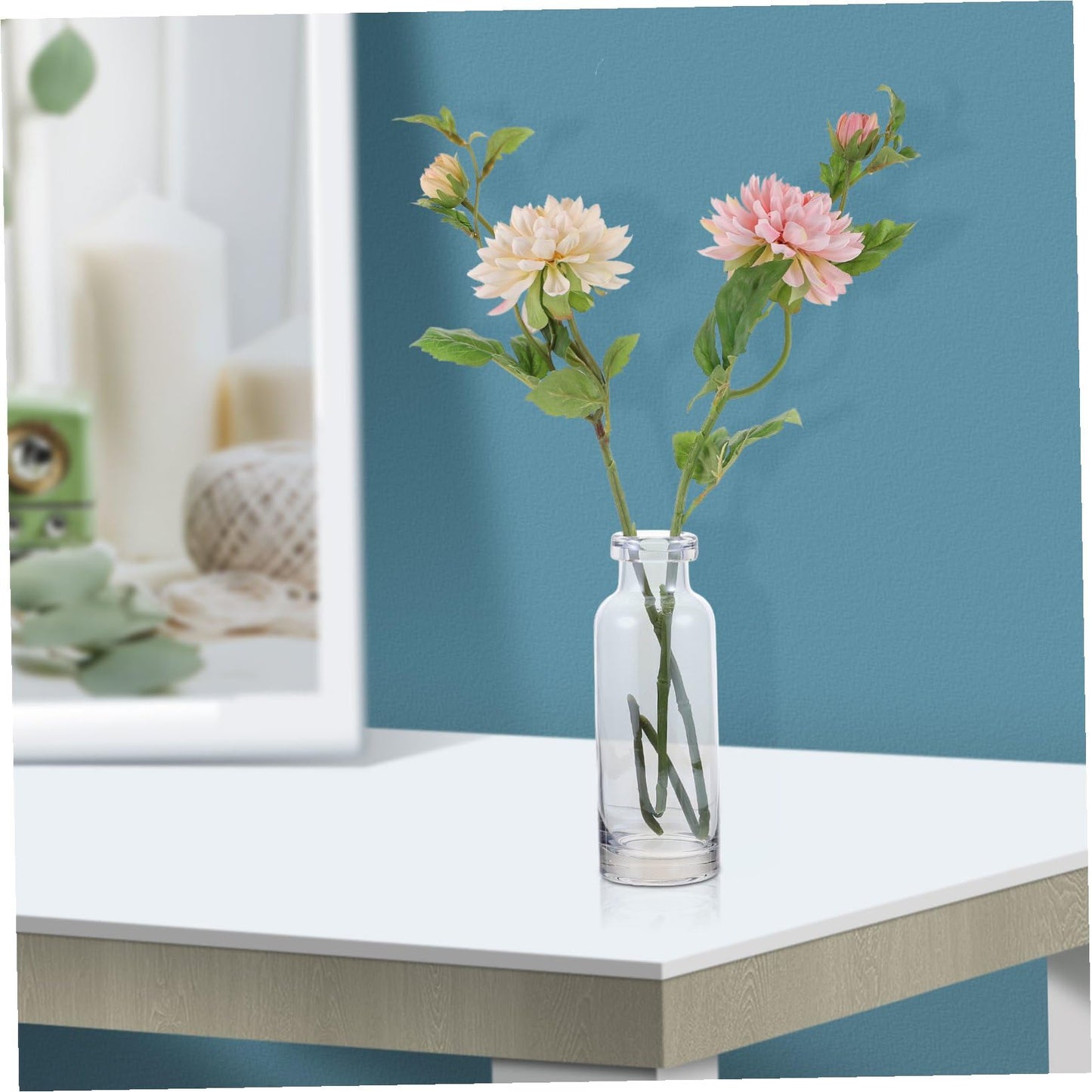 TEHAUX Ocean Blue Transparent Glass Hydroponic Plant Vase Small Mouth Terrarium for Home and Garden Decoration Desktop Planter for Fresh Indoor Environment and Stylish Office Table