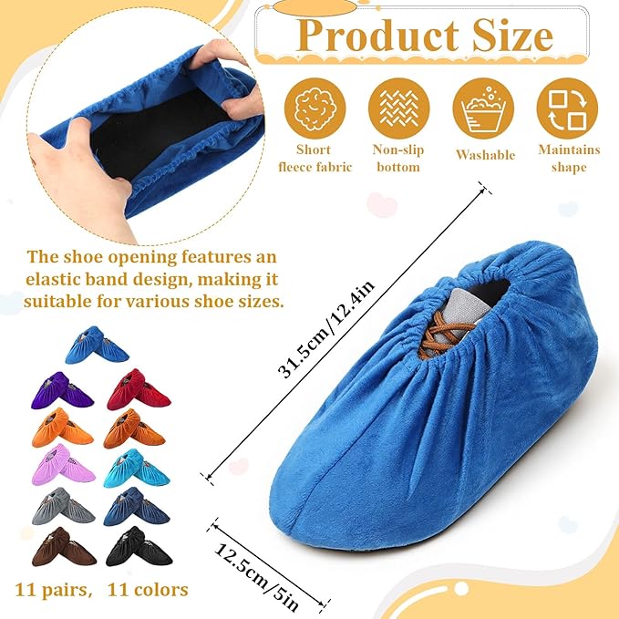 11 Pairs Reusable Non Slip Shoe Covers, Washable Thickened Boot Shoe Covers, Multicolor Flannel Shoes Cover, Universal Washable Shoes Protectors Cover for Household, Indoors, Office, Laboratory