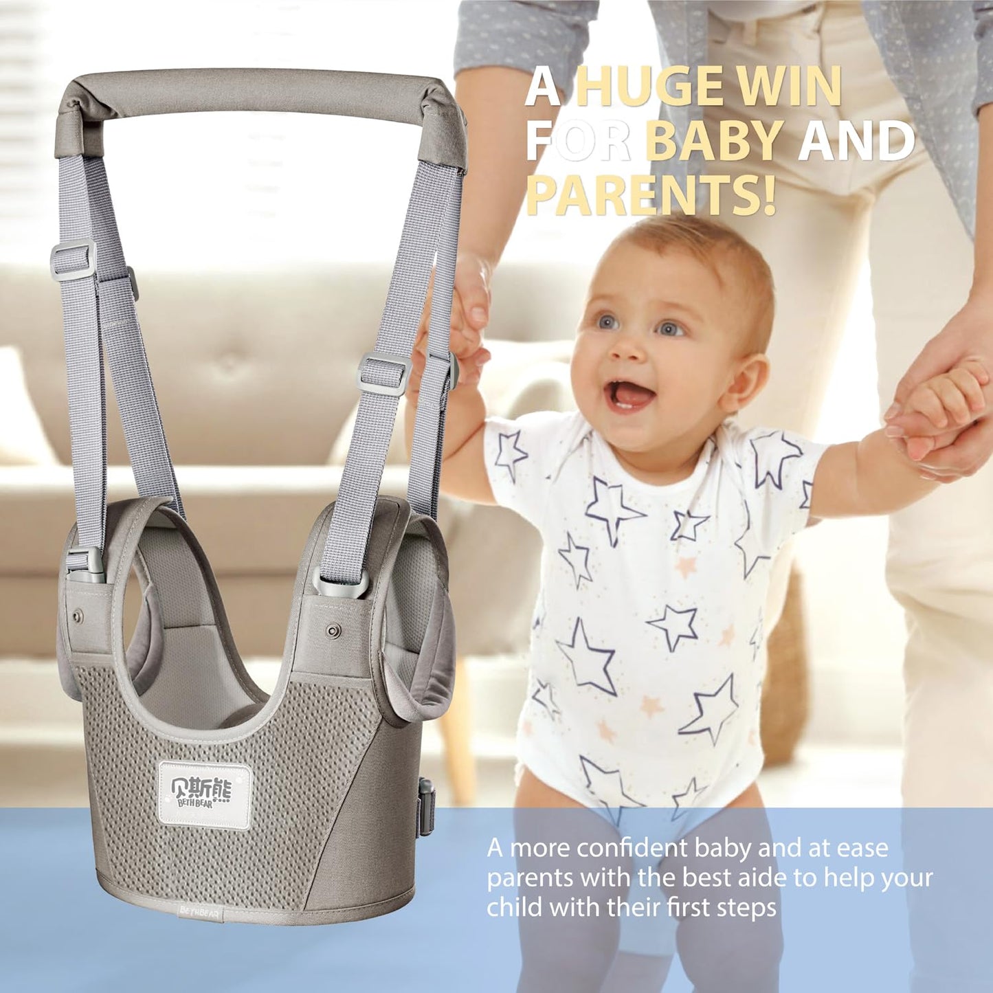 Baby Walking Harness-Handheld Assistant Belt- Toddler Infant Walking Aid for Trainer & Support 7-24 Month Old (summer-Gray-1817)