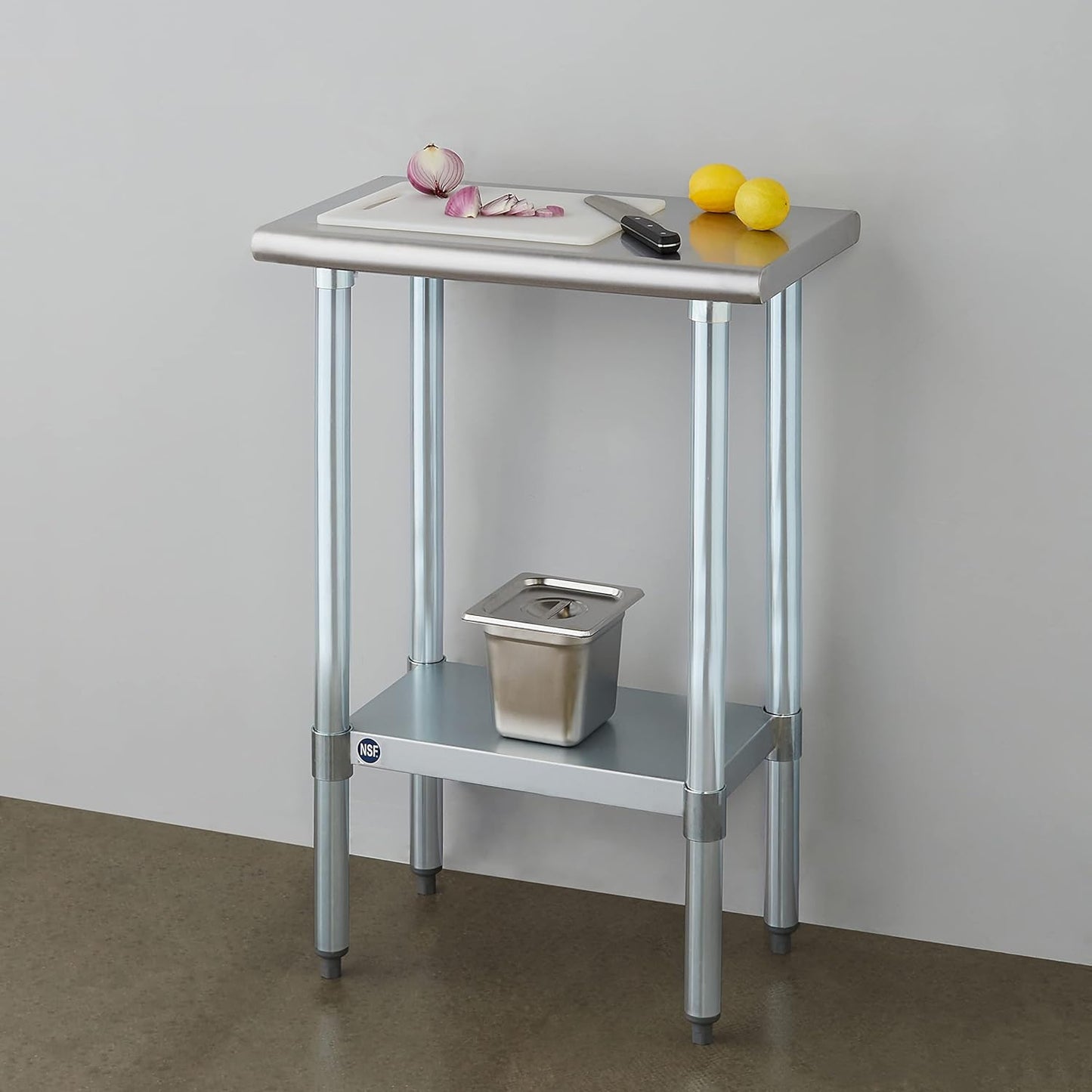 ROCKPOINT Stainless Steel Table for Prep & Work 14x24 Inches, NSF Metal Commercial Kitchen Heavy Duty Table with Adjustable Under Shelf and Table Foot for Restaurant, Home and Hotel