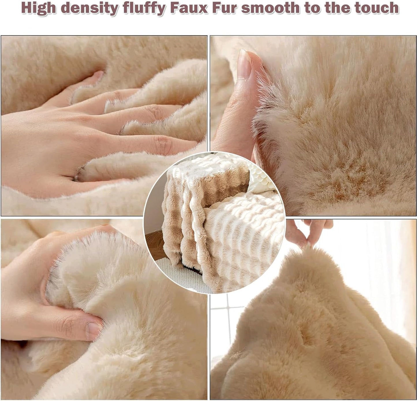 Thick Faux Rabbit Fur Couch Cover 1-Piece Non-Slip Warm Soft Cozy Sofa Covers,Fluffy Plush Sofa Slipcover Furniture Protector for Kids,Pets(Khaki,71" x 118")
