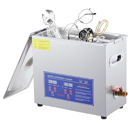 Industrial Heated Ultrasonic Cleaner 6.5L 180W 40kHz，Digital Timer & Temperature Control 0-80°C，Stainless Steel Tank for Tools, Electronics, Jewelry, and Precision Parts