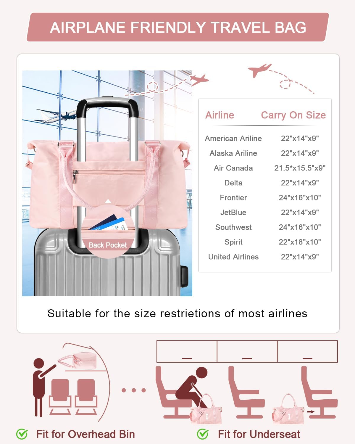 Initial Travel Duffel Bag Sports Gym Bag for Girls Teen Birthday Gifts,Pink Personalized Weekender Bag Carry On Tote Bags for Women Men,Waterproof Overnight Luggage Bag with Trolley Sleeve(Letter I)