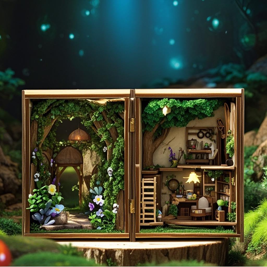 ESTUSR DIY Miniature Dollhouse Kits - Wooden Mini Model House with LED Lights, Tiny Furniture & Accessories – Craft Building Kits for Teens & Adults (Forest Wonderland) – Birthday Valentine's Gift