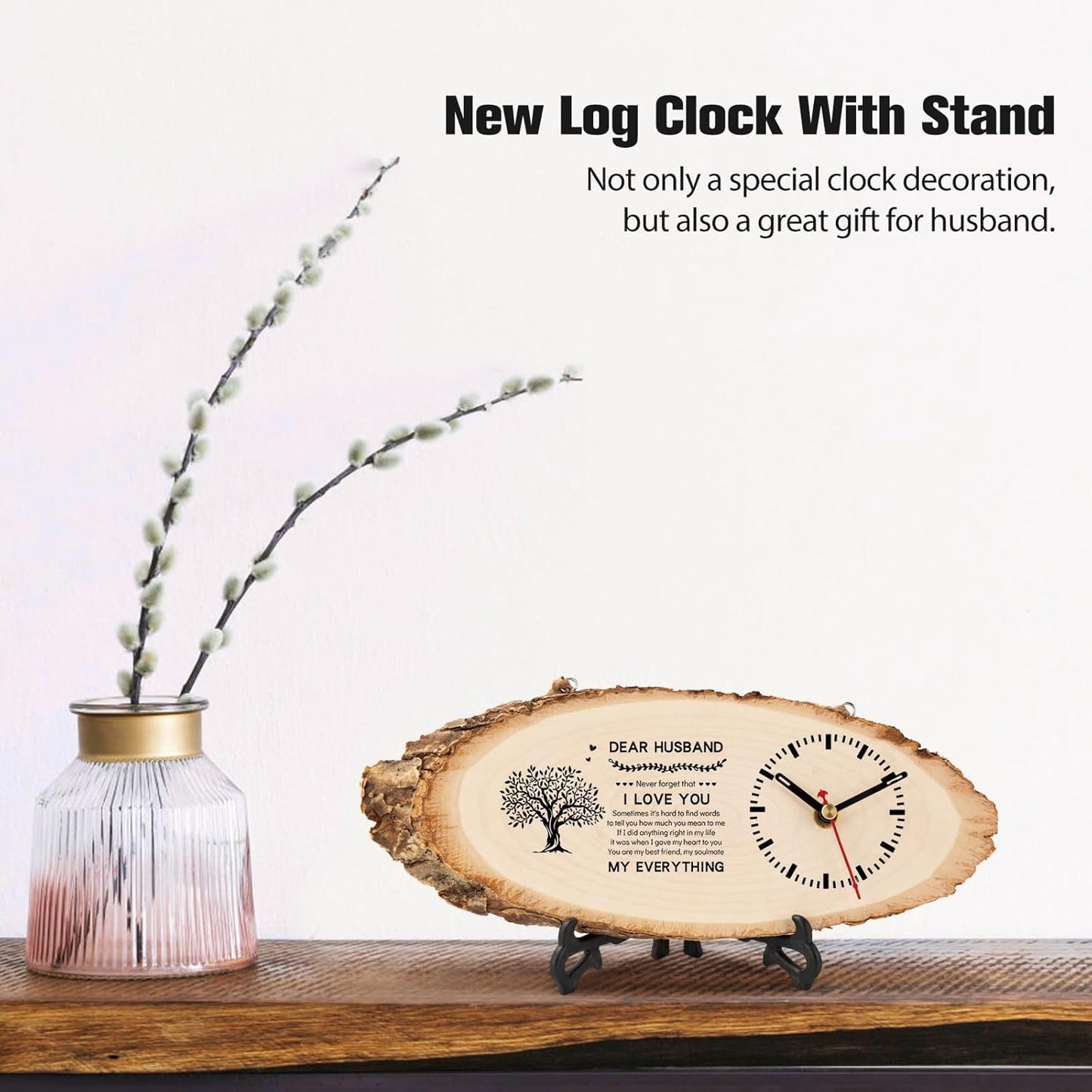 BeauGift Gifts for Huaband, Christmas Wooden Clock Gift for Husband from Wife, Anniversary Clock Gift Birthday Present Valentine's Day Fathers Day for Him Office Home Decor