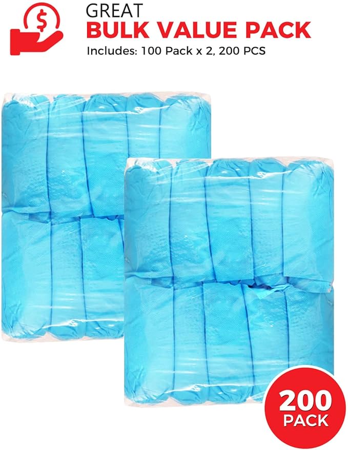 Shoe Covers Disposable Non Slip, 200 Pack (100 Pairs), Durable Non Woven Boot Covers for Indoors, One Size Fits Most