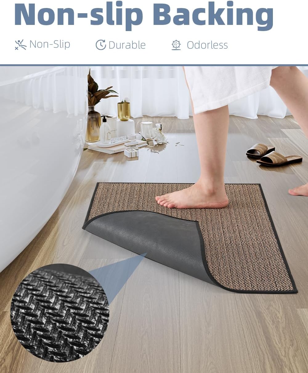 PADOOR Non-Slip Bath-Mats, Rubber-Backing Braided Absorbent Mats, Machine Washable Thin Bath Rugs Fit Under Door, Quick Dry for Bathroom Floor, 24x35 Black
