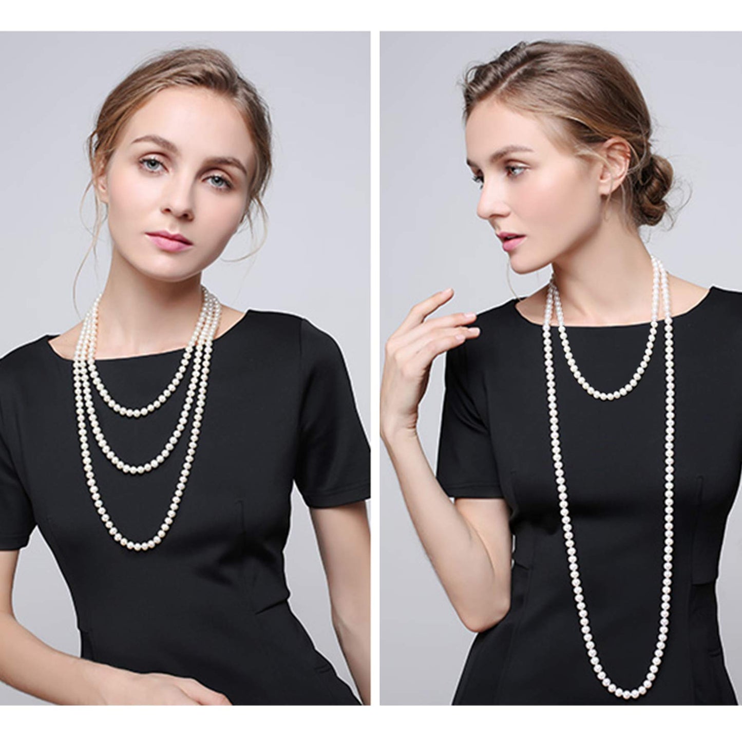 Long Pearl Necklace for Women Layered Cream White Faux Pearl Beads Strand Necklace Costume Jewelry,Diameter Pearl 8MM,69",Christmas Jewelry for Women