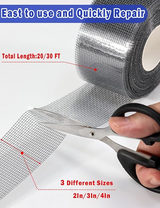 WOHOHOHO Window Screen Repair Tape, 4 in X 20 FT (240IN) Grey Screen Patch Repair Kit, 3-Layer Strong Adhesive Invisible Screen Tape Mesh Repair for Windows, Doors Garage Mosquito Net Magnetic Screen