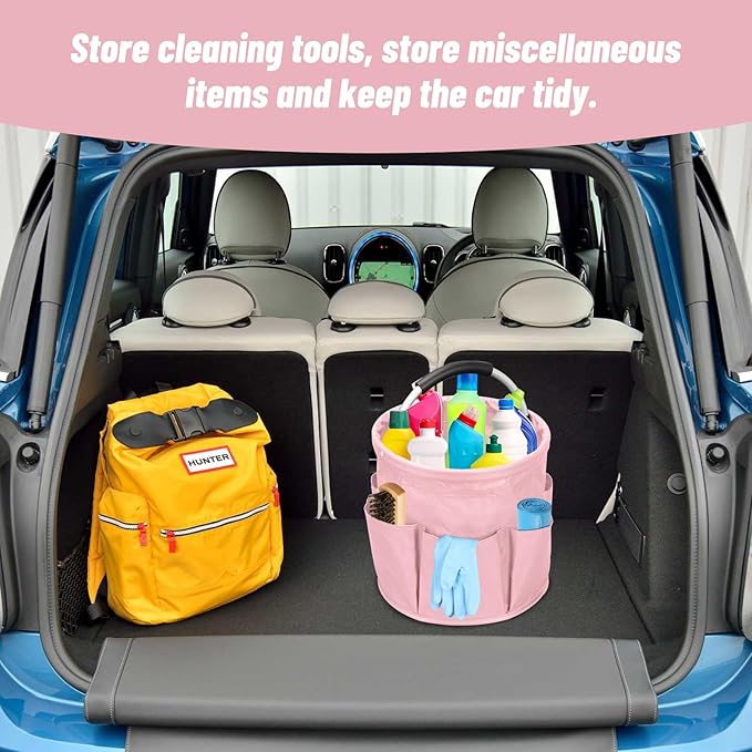 Cleaning Caddy for Cleaning Supplies, 17L Cleaning Supply Caddy with Handle Foldable Cleaning Supplies Organizer Bucket Tool Bag Organizer Cleaning Products Organizers for Home, Garden (Pink)