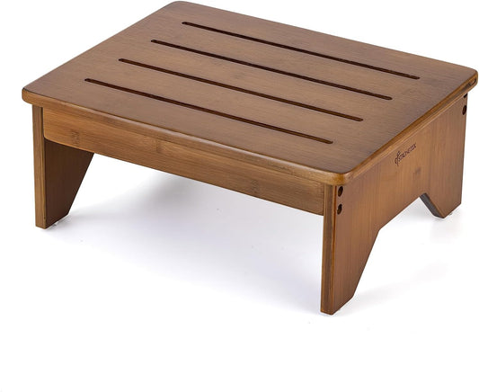 StrongTek Bamboo Bed Step Stool for Adults & Kids – Wide 16" Platform, 300 lbs Capacity, Non-Slip Drainage Surface, 6.5" Height Safe Bedside Stool, Bathroom Shower Step & Office Foot Rest (Walnut)