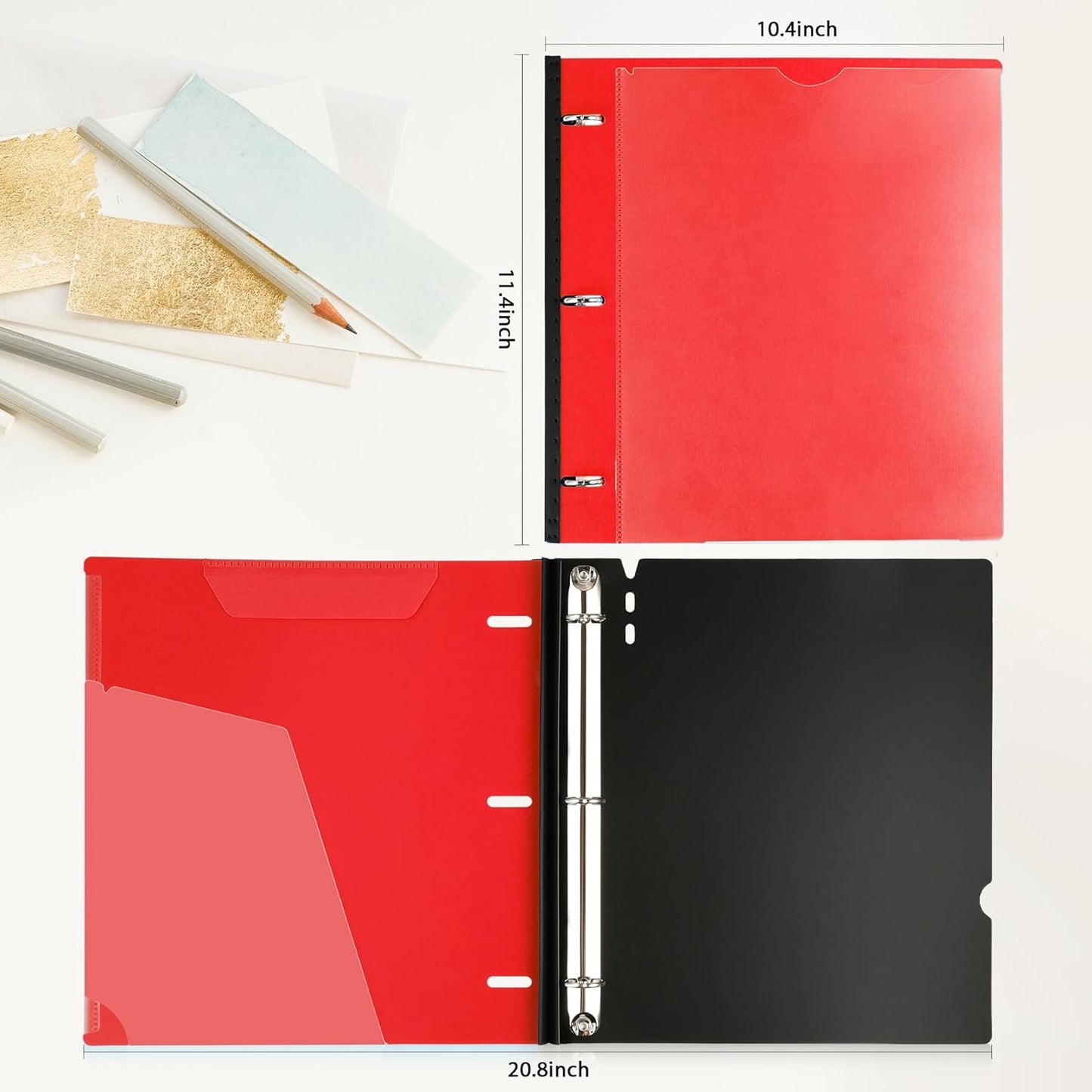 Telescoping 3 Ring Binder-4PCS, Flexible Binder with Customized Front Cover+Clear Catalog Pocket+3 Round Rings, Flat Writing Binder, 4 Bright Colors