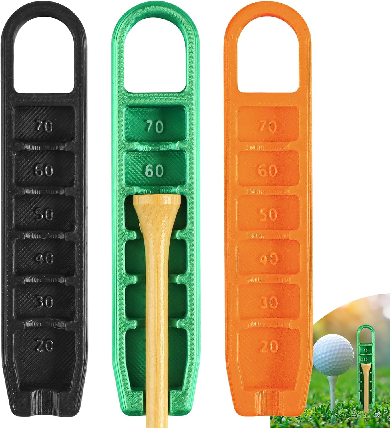 FINGER TEN Golf Tee Height Tool Value 3 Pack, Adjustable Setter Setup Adjuster for Consistent Swings, Durable Portable Golf Training Aid for Precision Tee Height