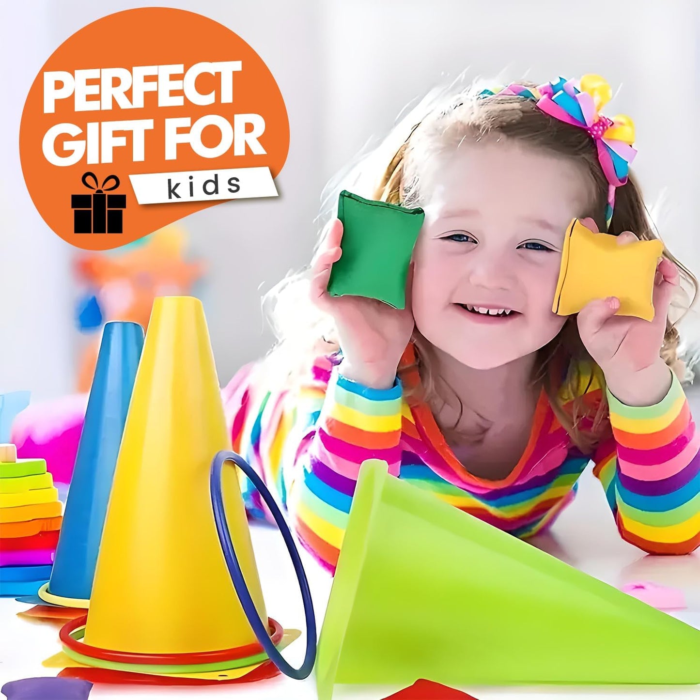CircleCraft 31 Pcs. Plastic Cones and Rings Games Ring Toss Games for Adults, Carnival Games for Kids, Bean Bag for Kids Games Birthday Party, Yard Game, Sports & Outdoor Game for Family Party