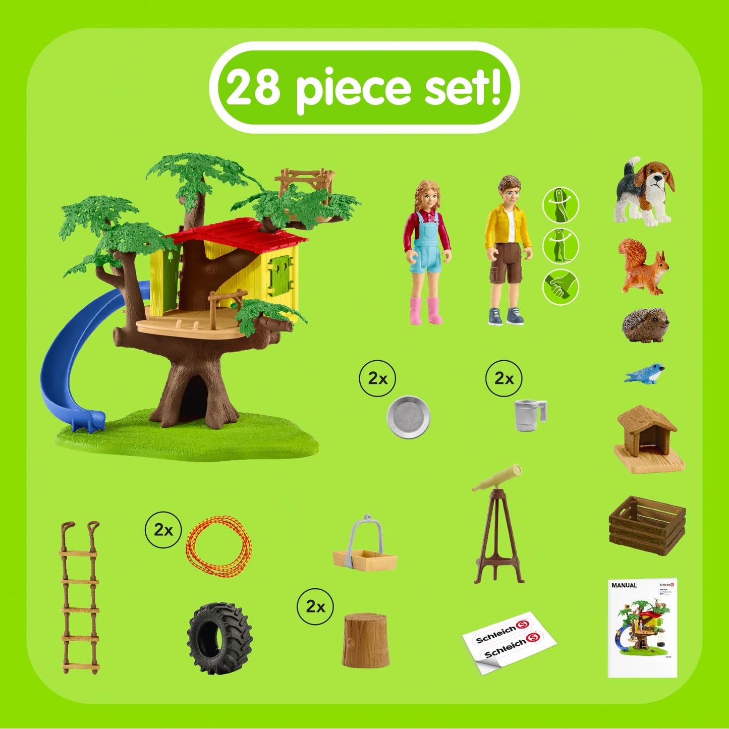 Schleich Farm World Adventure Tree House 28-Piece Farm Playset for Kids Ages 3-8, 5.91x6.3x7.09inch