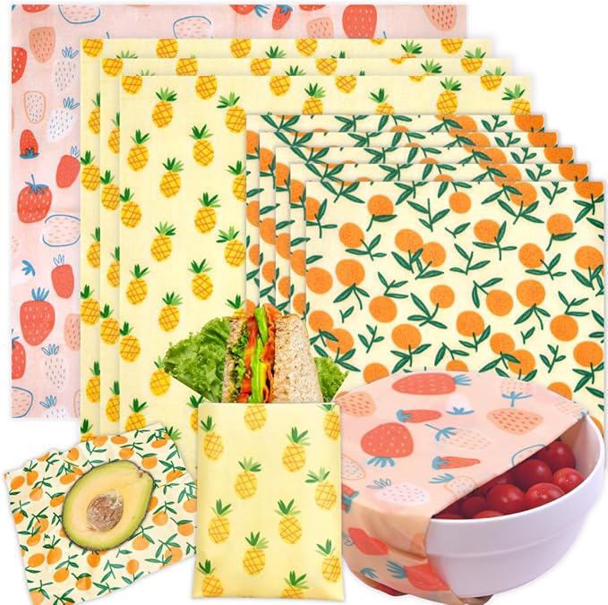 Reusable Beeswax Wrap - 9 Pack Beeswax Wraps for Food, Eco-Friendly Beeswax Food Wraps, Bread Sandwich Food Wrap - Organic, Sustainable, Zero Waste, Plastic-Free Food Storage, 1XL, 3M, 5S