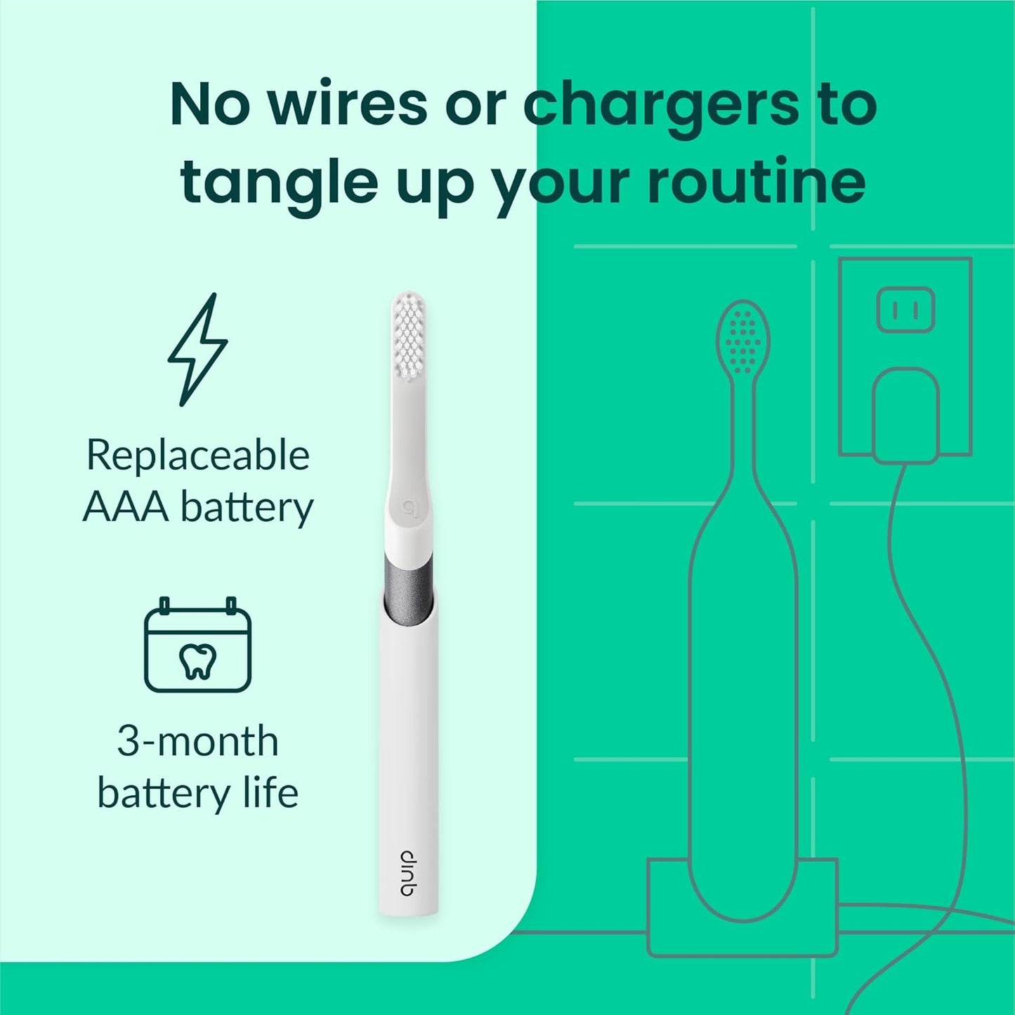 Quip Sonic Toothbrush for Adults with Timer - Includes Extra Brush Head and Travel Cover Mount - Electric, Soft Bristle Refill Head, Metal Handle, 3 Month Battery Life - Travel Toothbrush - Slate