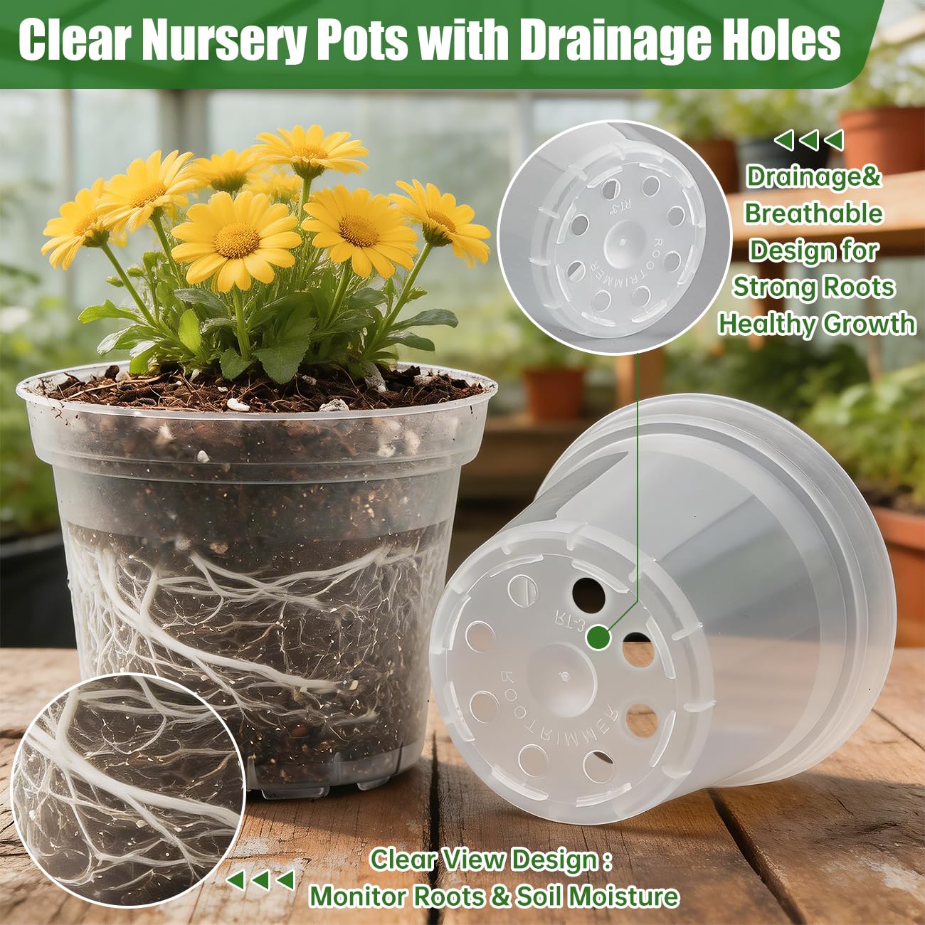 3 Inch Clear Nursery Pots 100 Pcs with 5 Pcs 20 Cell Potting Trays, 5 Sets Seed Starting Kit for Seedlings Cuttings Indoor Growing, Sturdy Transparent Plant Pot Carrying Tray Germination Set