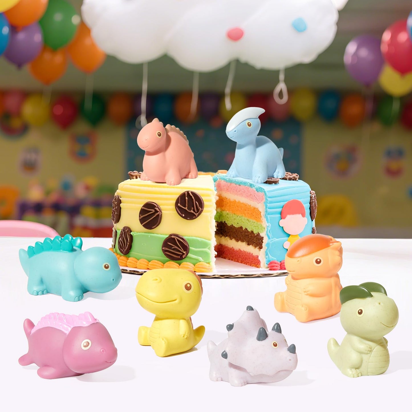 AMCHSURI Mold Free Bath Toys, Dinosaur 9 Pack |Cute, Not Hold Water Design | Soft, Squeezable & Float on Water | Safe Non-Toxic Easy-Grip Bath Toys Toddlers 2-4 | Great Baby Bathtub Pool Water Toys