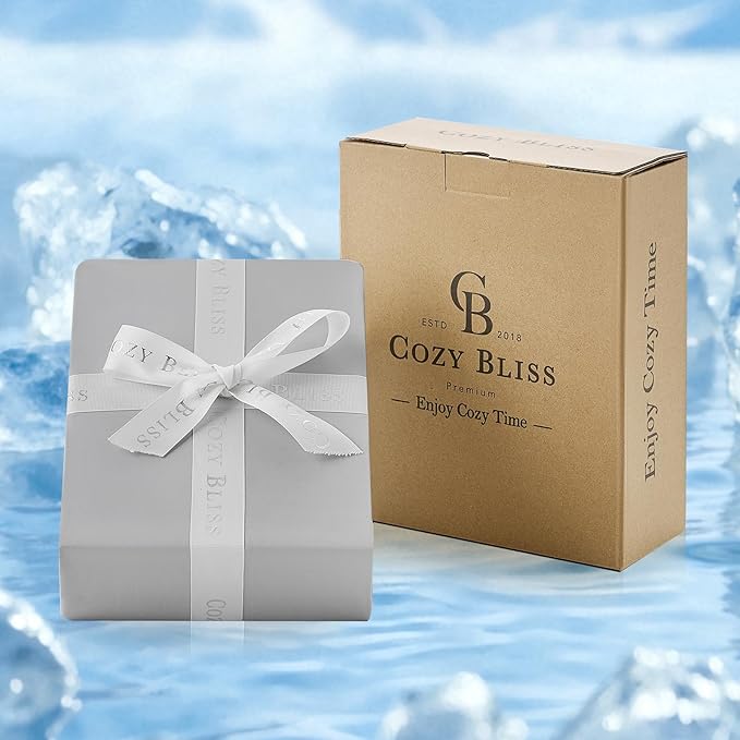 Cozy Bliss Premium Cooling Sheet Set Cali King Size, Q-Max>0.4, 3PCS No Flat Sheet with 2 Pillowcases, Breathable Fitted Sheet for Hot Sleepers & Night Sweats, Deep Pocket Up to 18 Inches, Light Grey