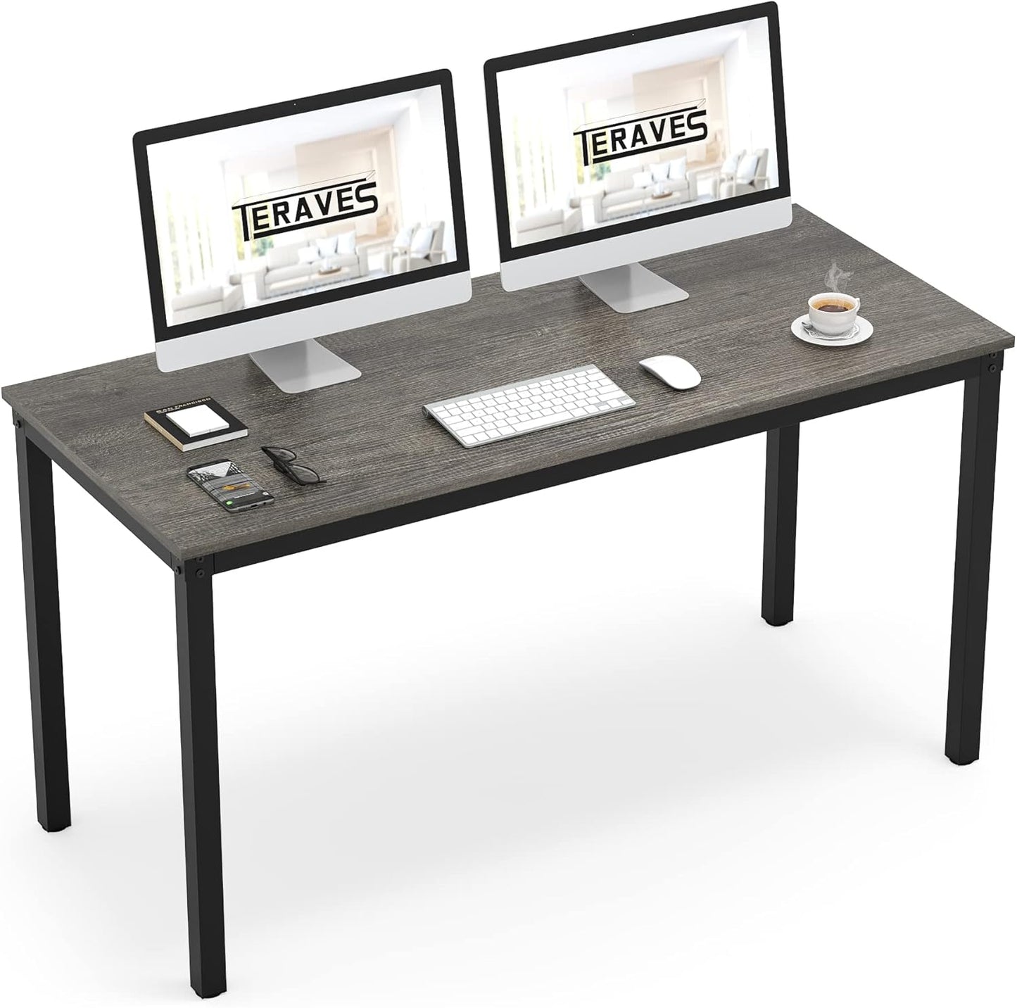 Teraves Computer Desk/Dining Table Office Desk Sturdy Writing Workstation for Home Office (47.24”, Black Oak)