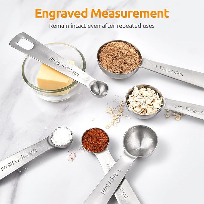 U-Taste 18/8 Stainless Steel Measuring Spoons Set of 7 and 329°F Heat Resistant Rice Spoon Paddle Scooper (Transparent)