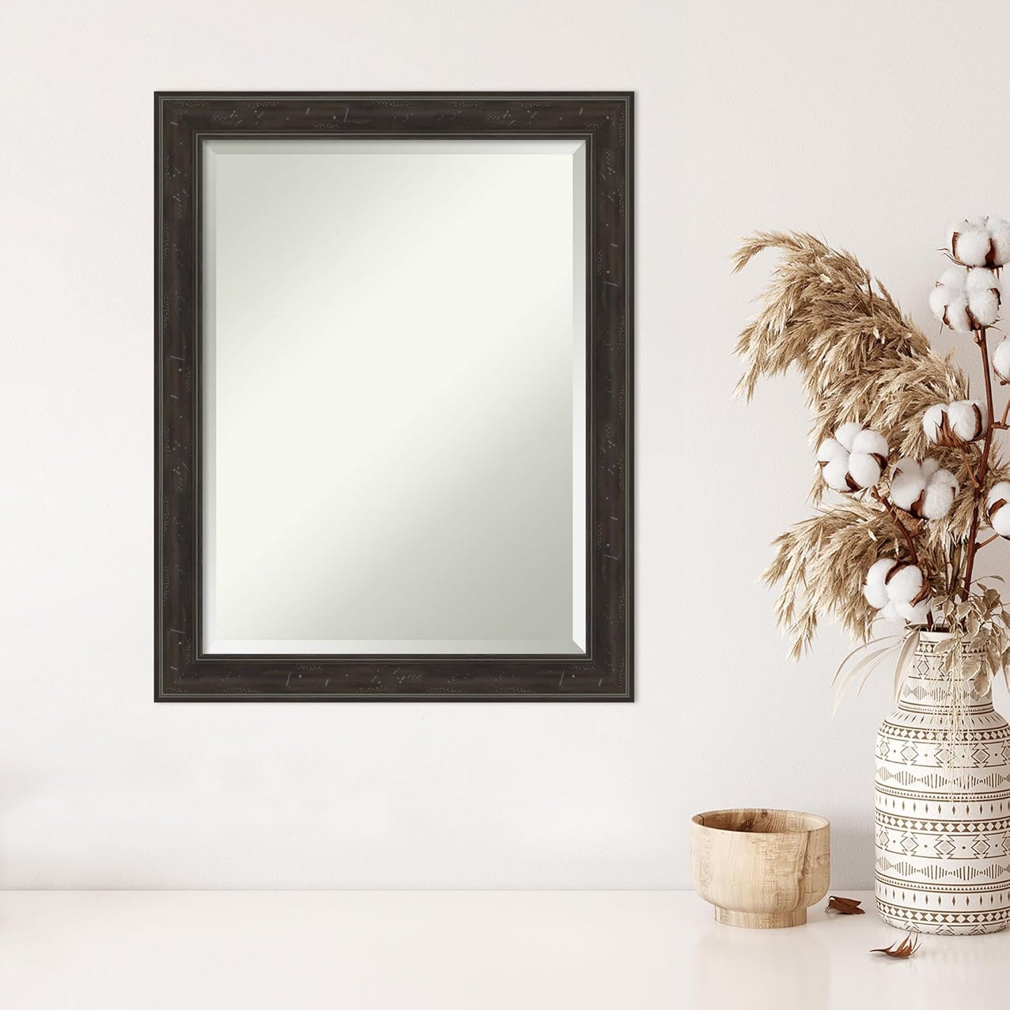 Amanti Art Brown Wall Mirror 28x22 Shipwreck Greywash Narrow Rectangle Bathroom Mirror for Wall Decor Living Room, Medium Traditional Frame, Hangs Horizonally and Vertically, Bathroom Decor, Beveled
