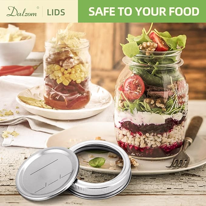 Dalzom® 144Pcs Canning Lids with Rings Wide Mouth, Premium Mason Jar Lids with Rings for Ball, Kerr Jars - Food Grade Material, 100% Fit & Airtight for Wide Mouth Mason Jars